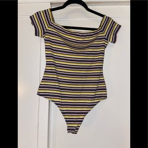 privacy please striped off the shoulder bodysuit